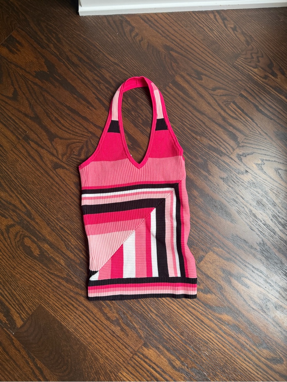 Bebe Striped Ribbed knit  Halter Tank Top